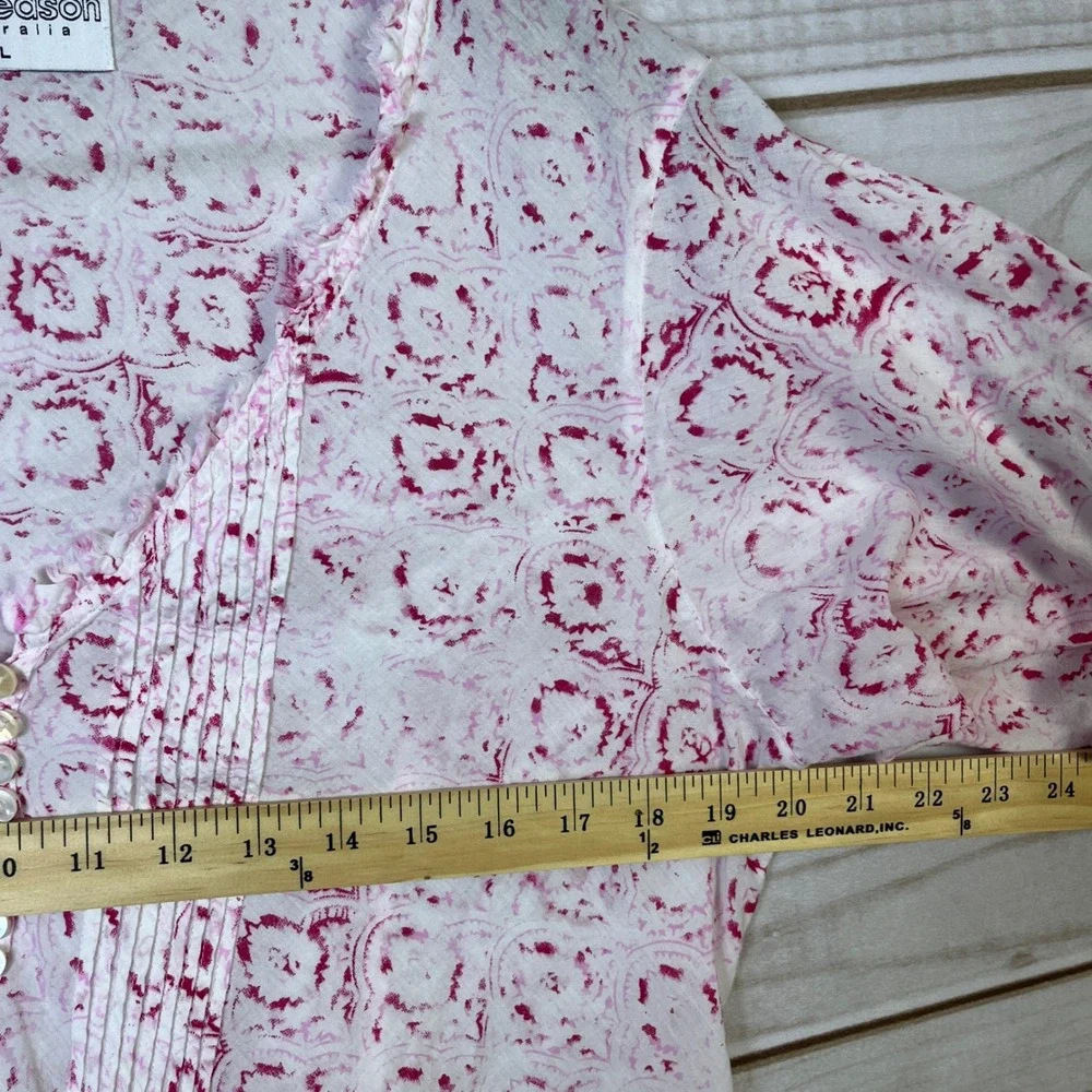 One season Australia Floral Tunic Top Pink Resort 3/4 thin‎ cotton coverup L